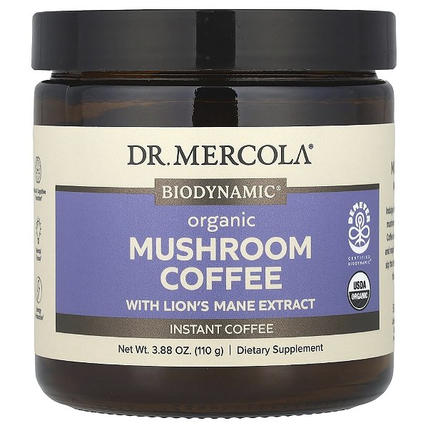 Café de Cogumelo Orgânico com Extrato de Juba-de-leão Instantâneo 110 g - Dr. Mercola