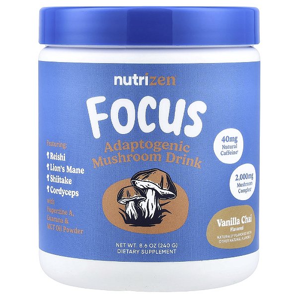 NutriZen Foco Bebida de Cogumelos Adaptogênicos Chai de Baunilha 240 g - Nutricost