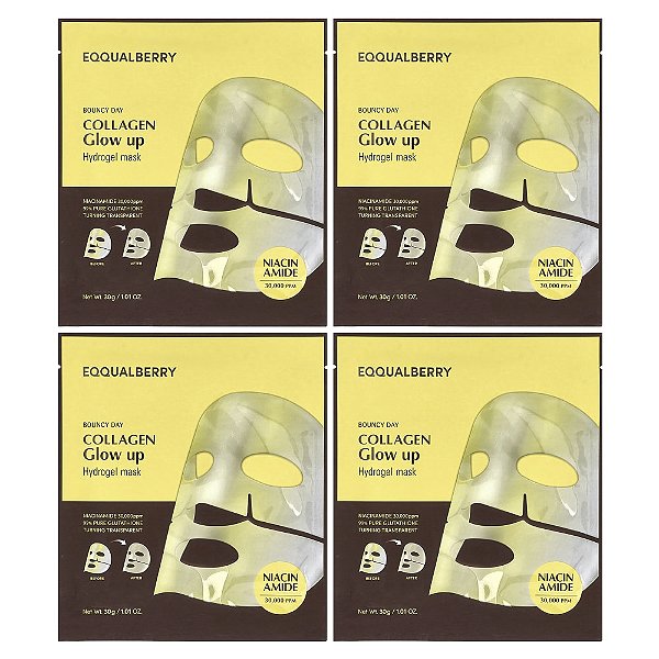 Máscara Facial de Hidrogel Colágeno Iluminador 4 Unidades - EQQUALBERRY