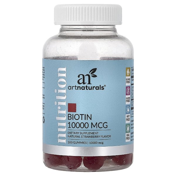 Suplemento de Biotina em Gomas 10000mcg Sabor Morango 100 Gomas - Artnaturals