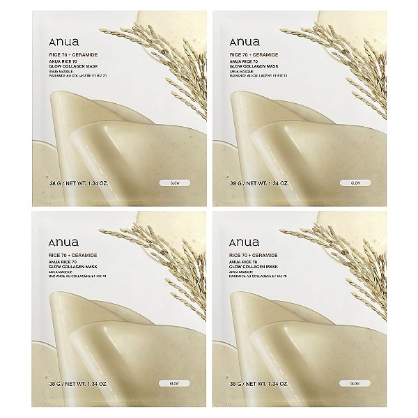 Máscara Facial de Colágeno e Arroz Rice 70 4 Unidades - Anua
