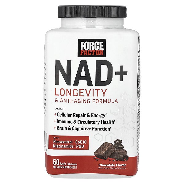 Suplemento Antienvelhecimento NAD+ Sabor Chocolate 60 Cápsulas Mastigáveis - Force Factor