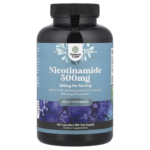 Suplemento de Nicotinamida Precursor de NAD+ 500 mg 180 Cápsulas - Nature's Craft