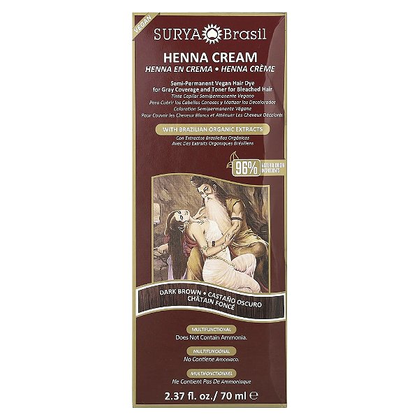 Creme de Henna Tintura Capilar Castanho Escuro 70 ml - Surya Brasil