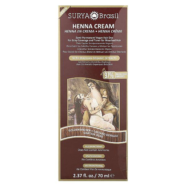 Creme de Henna Tintura Capilar Vegana Castanho Dourado 70 ml - Surya Brasil