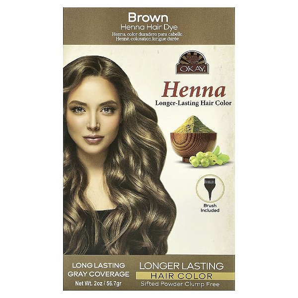 Henna Tintura Capilar de Longa Duração Castanho 57 g - Okay Pure Naturals