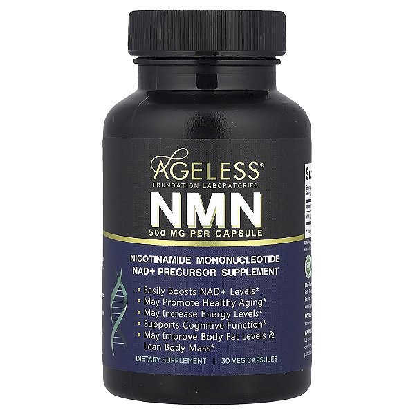 Suplemento NMN Nicotinamida Mononucleotídeo 500 mg 30 Cápsulas Vegetais - Ageless Foundation Laboratories