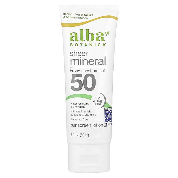 Protetor Solar Mineral Sheer Mineral FPS 50 Sem Perfume 89 ml - Alba Botanica