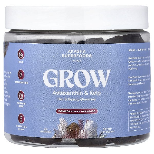 Gomas para Cabelo e Beleza Grow Beauty Pomegranate Paradise 60 Gomas - Akasha Superfoods