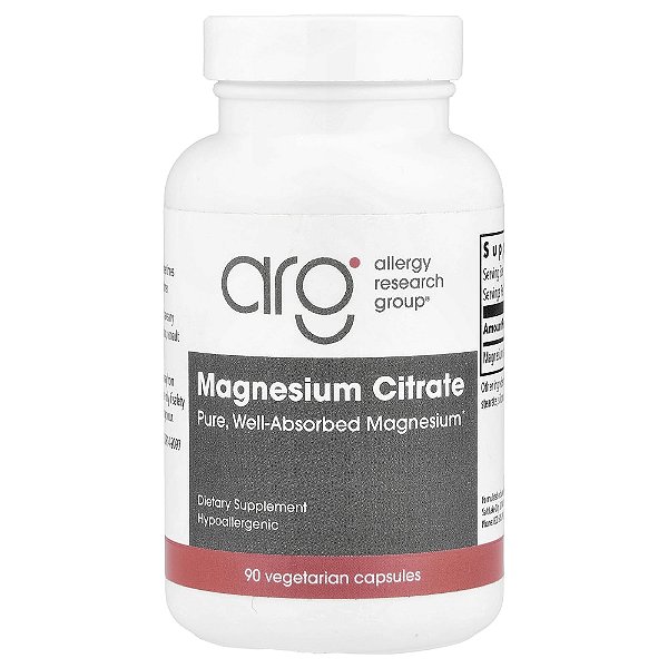 Suplemento de Citrato de Magnésio 170 mg 90 Cápsulas Vegetarianas - Allergy Research Group