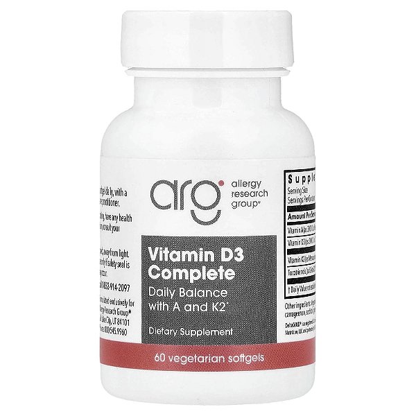 Suplemento de Vitamina D3 Completa 60 Cápsulas Softgel Vegetarianas - Allergy Research Group