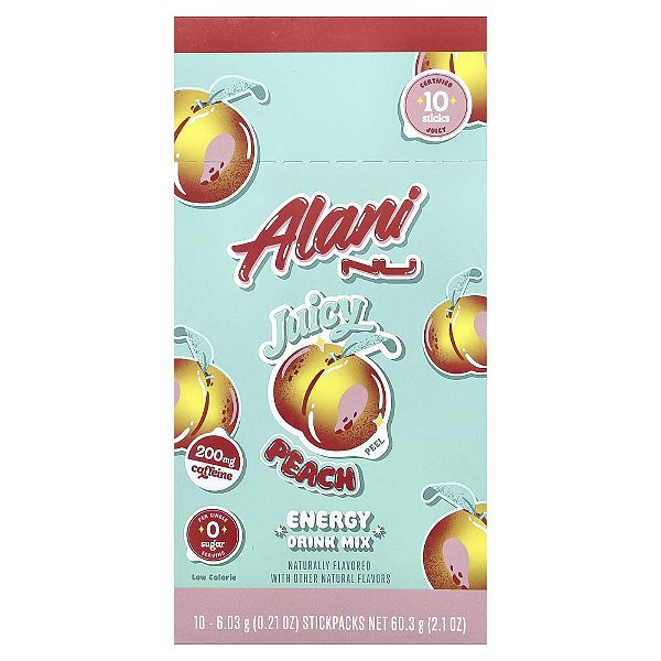 Mistura para Bebida Energética Sabor Juicy Peach Caixa com 10 Sachês de 6.03 g - Alani Nu