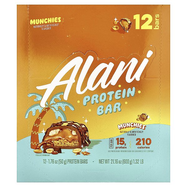 Barra de Proteína Munchies Protein Bar Caixa com 12 Unidades de 50 g - Alani Nu