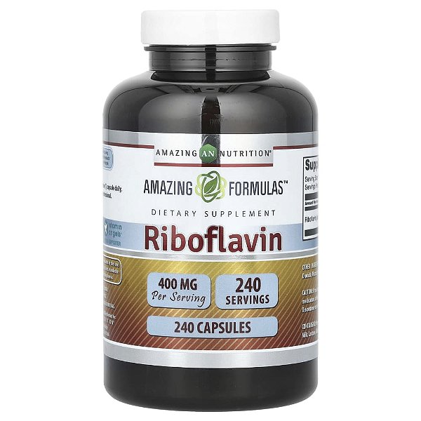 Suplemento de Riboflavina Vitamina B2 400 mg 240 Cápsulas - Amazing Nutrition