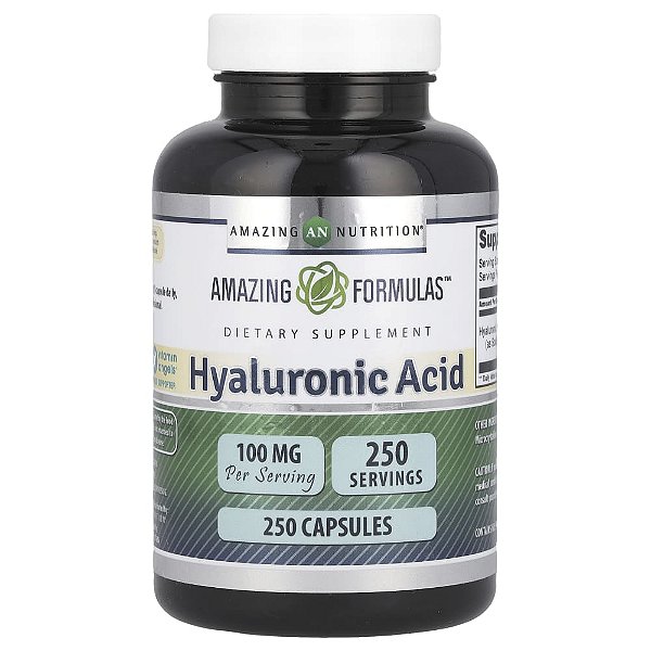 Suplemento de Ácido Hialurônico 100 mg 250 Cápsulas - Amazing Nutrition