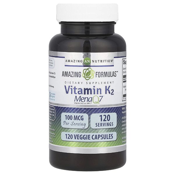 Suplemento de Vitamina K2 Amazing Formulas 100 mcg 120 Cápsulas Vegetais - Amazing Nutrition