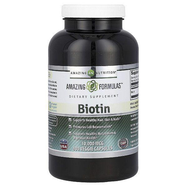 Suplemento de Biotina 10000 mcg 400 Cápsulas Vegetais - Amazing Nutrition