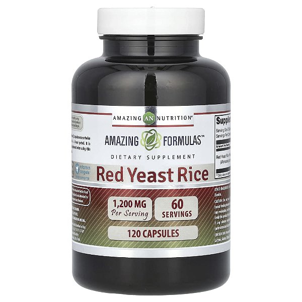 Suplemento de Levedura de Arroz Vermelho Red Yeast Rice 600 mg 120 Cápsulas - Amazing Nutrition