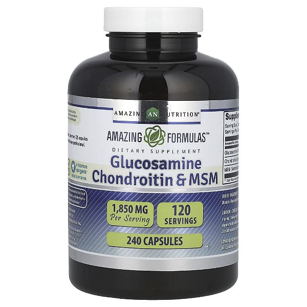 Suplemento de Glicosamina Condroitina e MSM 240 Cápsulas - Amazing Nutrition