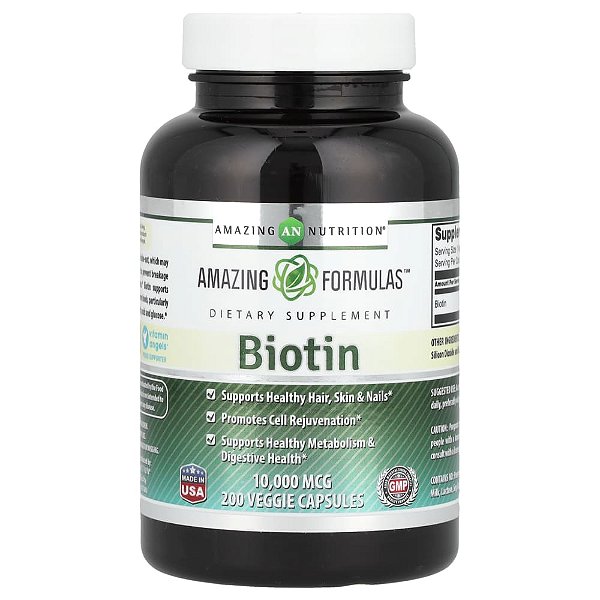 Suplemento de Biotina 10000 mcg 200 Cápsulas Vegetais - Amazing Nutrition