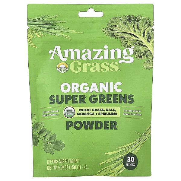 Suplemento de Verdes Orgânicos Super Greens em Pó Original 150 g - Amazing Grass