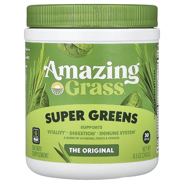 Suplemento de Verdes Orgânicos Super Greens em Pó Original 240 g - Amazing Grass