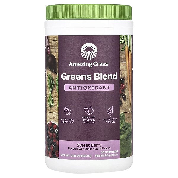 Suplemento de Verdes Orgânicos Super Greens Antioxidant Sabor Sweet Berry 420 g - Amazing Grass