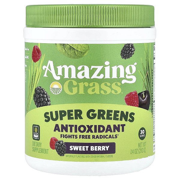 Suplemento de Verdes Orgânicos Super Greens Antioxidant Sabor Sweet Berry 210 g - Amazing Grass
