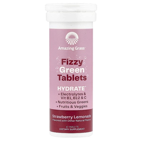 Comprimidos Verdes Efervescentes Green Superfood Hydrate Sabor Limonada de Morango 10 Comprimidos - Amazing Grass