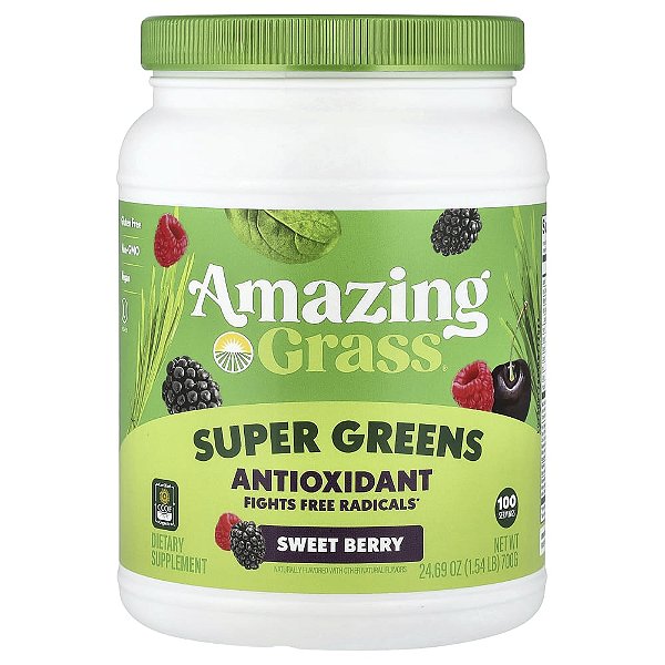 Suplemento de Verdes Orgânicos Super Greens Antioxidant Sabor Sweet Berry 700 g - Amazing Grass