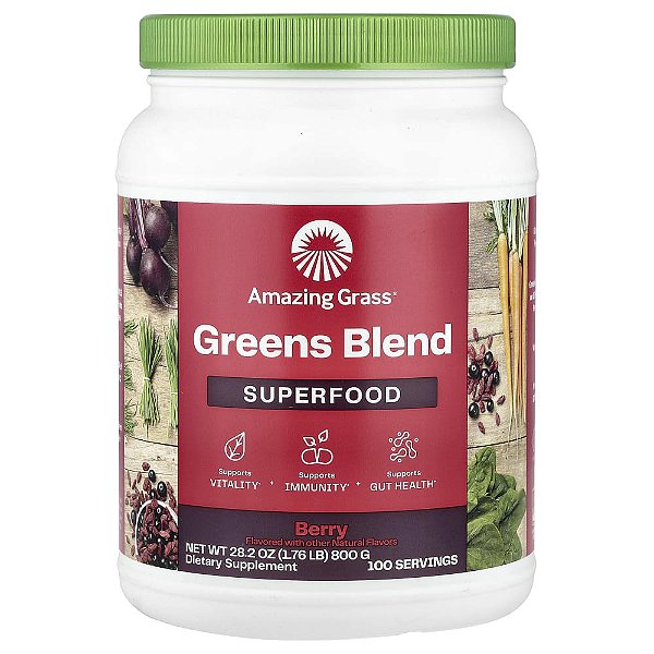 Suplemento de Verdes Orgânicos Super Greens Sabor Frutas Silvestres 800 g - Amazing Grass