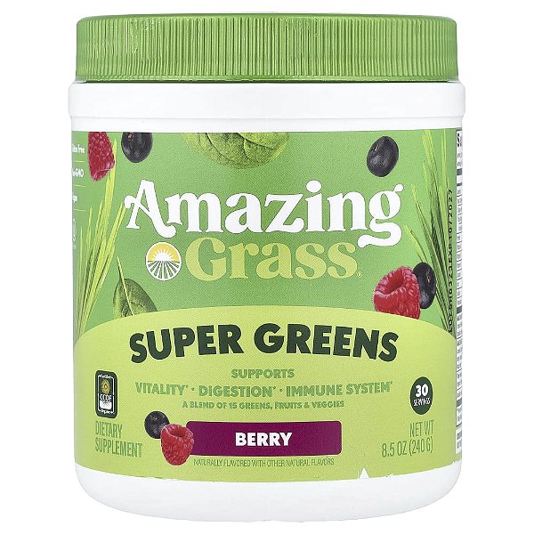 Suplemento de Verdes Orgânicos Super Greens Sabor Frutas Silvestres 240 g - Amazing Grass