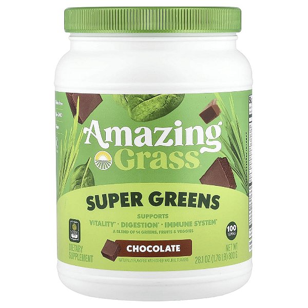 Suplemento de Verdes Orgânicos Super Greens Sabor Chocolate 800 g - Amazing Grass
