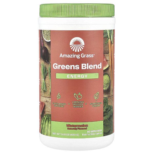 Suplemento de Verdes Orgânicos Super Greens Energy Sabor Melancia 420 g - Amazing Grass
