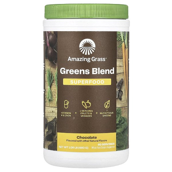 Suplemento de Verdes Orgânicos Super Greens Sabor Chocolate 480 g - Amazing Grass