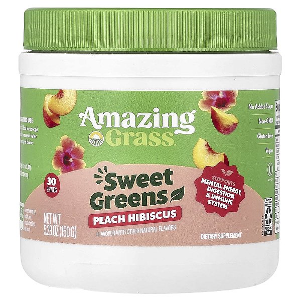 Suplemento de Verdes Orgânicos Sweet Greens Sabor Pêssego e Hibisco 150 g - Amazing Grass