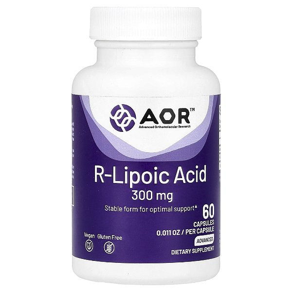 Suplemento de Ácido R-Lipoico R-Lipoic Acid 300 mg 60 Cápsulas Vegetais - Advanced Orthomolecular Research AOR