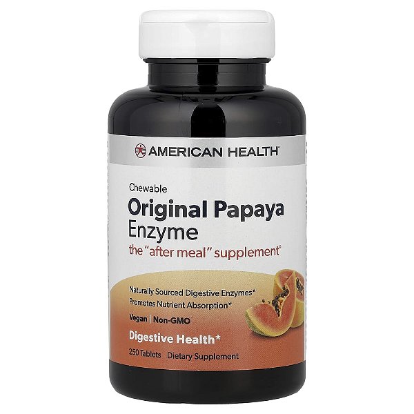 Suplemento Digestivo de Enzimas de Mamão Chewable Papaya Enzyme 250 Comprimidos Mastigáveis - American Health