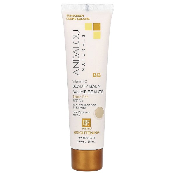 Bálsamo Facial BB Cream Iluminador Vitamina C FPS 30 Cor Transparente 58 ml - Andalou Naturals