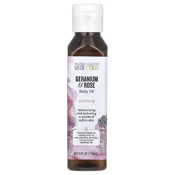 Óleo Corporal de Aromaterapia Gerânio e Rosa 118 ml - Aura Cacia