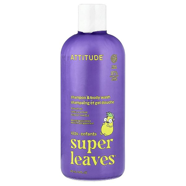 Shampoo e Sabonete Líquido 2 em 1 Super Leaves Baunilha e Pera 473 ml - ATTITUDE
