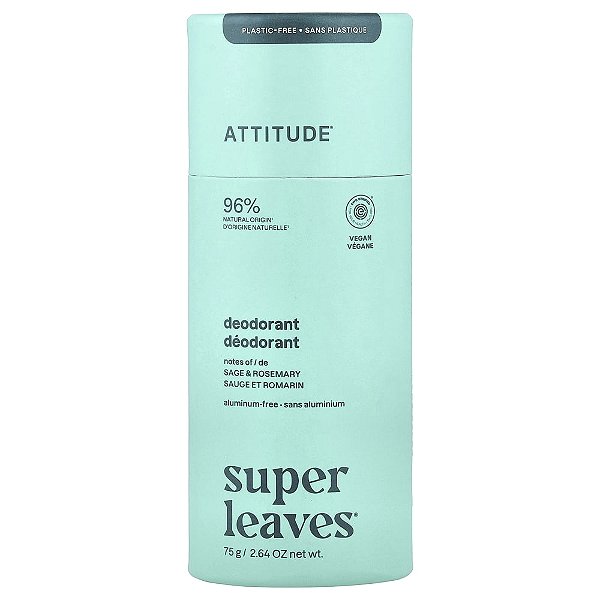 Desodorante Natural em Bastão Super Leaves Sálvia e Alecrim 75 g - ATTITUDE