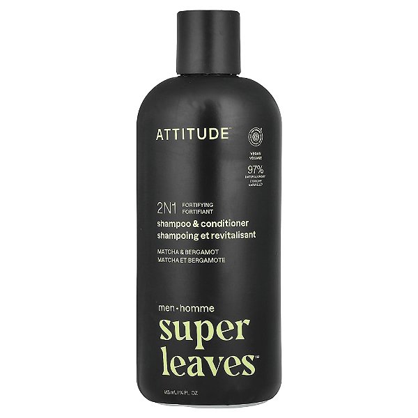 Shampoo e Condicionador Masculino 2 em 1 Super Leaves Matcha e Bergamota 415 ml - ATTITUDE