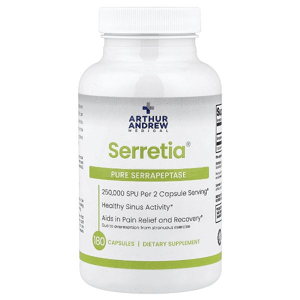 Serretia Serrapeptase Pura 125000 SPUs 180 Cápsulas - Arthur Andrew Medical