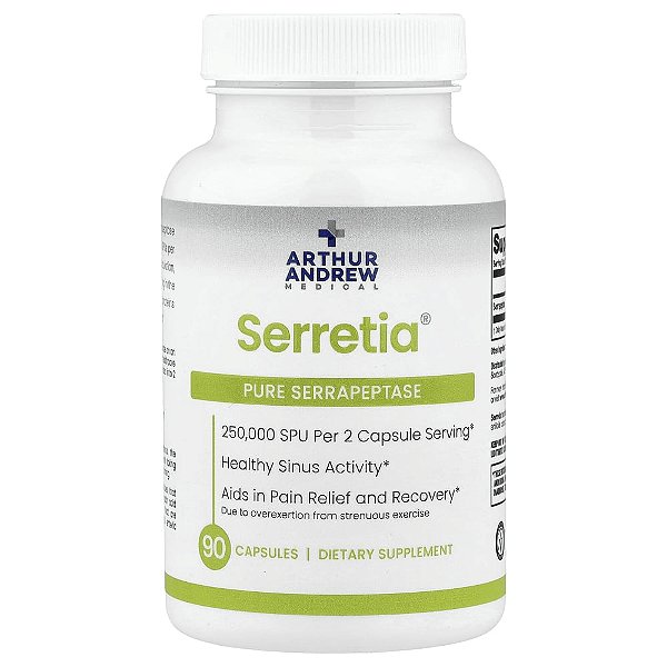 Serretia Serrapeptase Pura 125000 SPUs 90 Cápsulas - Arthur Andrew Medical