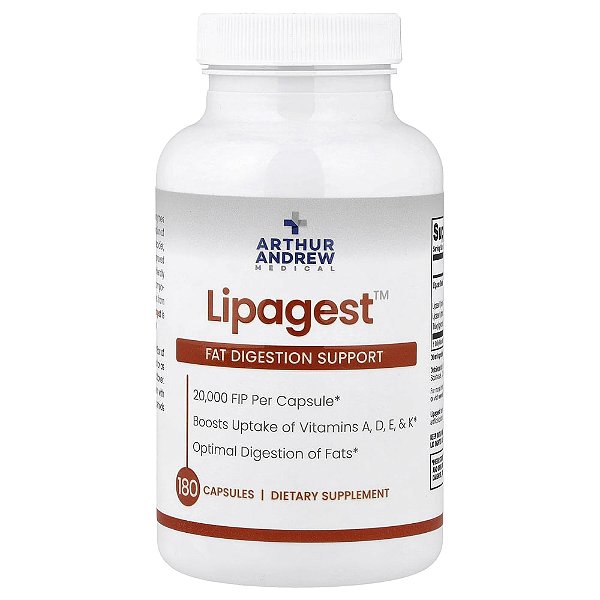 Lipagest Suporte Enzimático para Digestão de Gorduras 180 Cápsulas - Arthur Andrew Medical