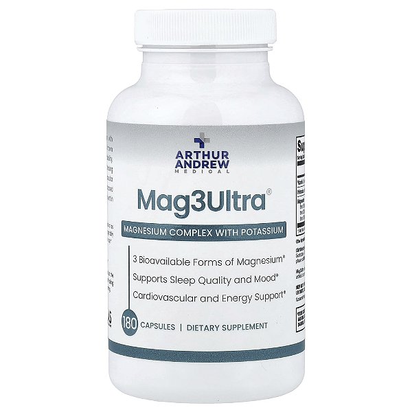 Mag3Ultra Complexo de Magnésio e Potássio 180 Cápsulas - Arthur Andrew Medical