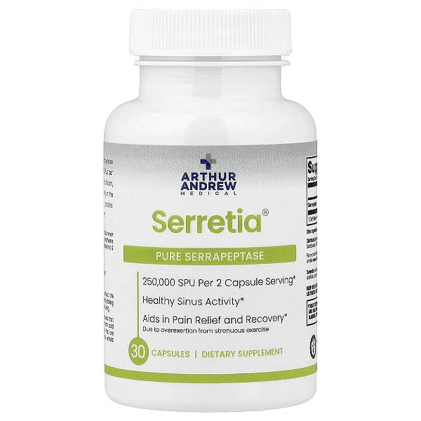 Serretia Serrapeptase Pura 125000 SPUs 30 Cápsulas - Arthur Andrew Medical