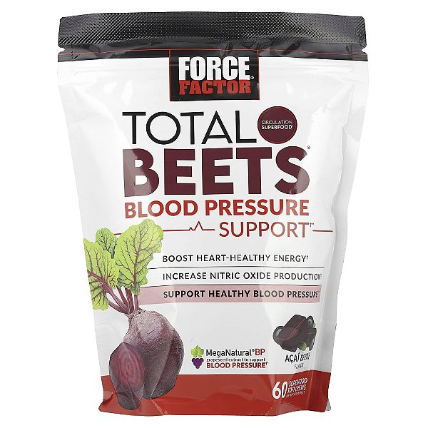 Total Beets Suporte a Pressão Sanguínea Açaí 60 Cápsulas Mastigáveis - Force Factor