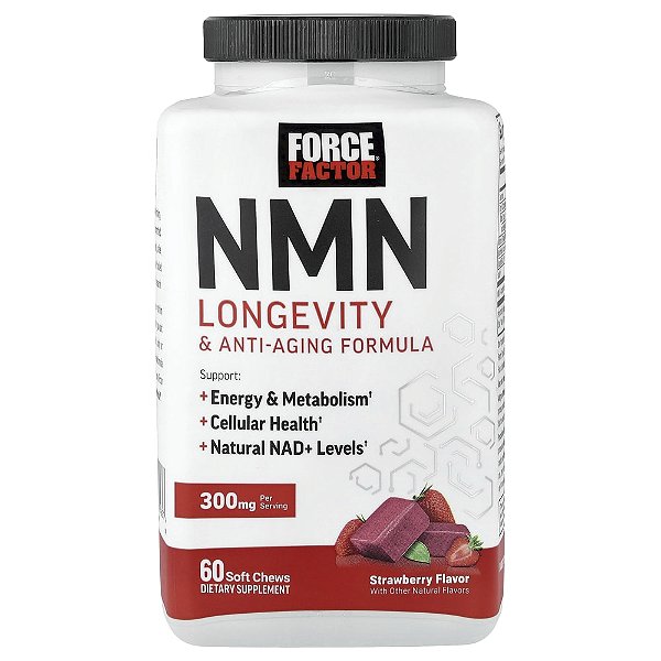 NMN Antienvelhecimento Sabor Morango 60 Cápsulas Mastigáveis - Force Factor